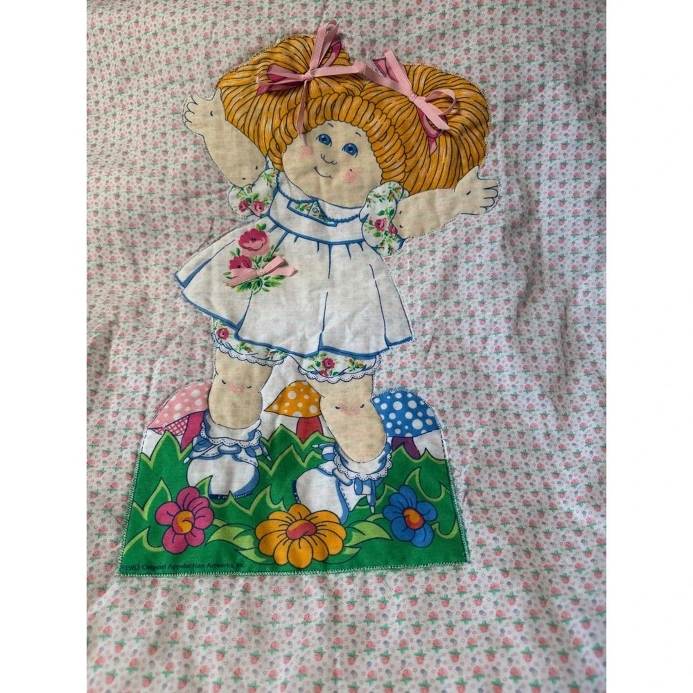 Vtg 1983 Cabbage Patch Kids Baby Quilt Pink Floral Applique 80s Nursery Decor